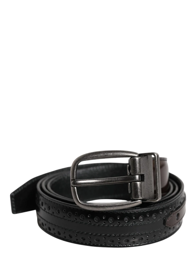 Black Brown Leather Classic Metal Buckle Belt