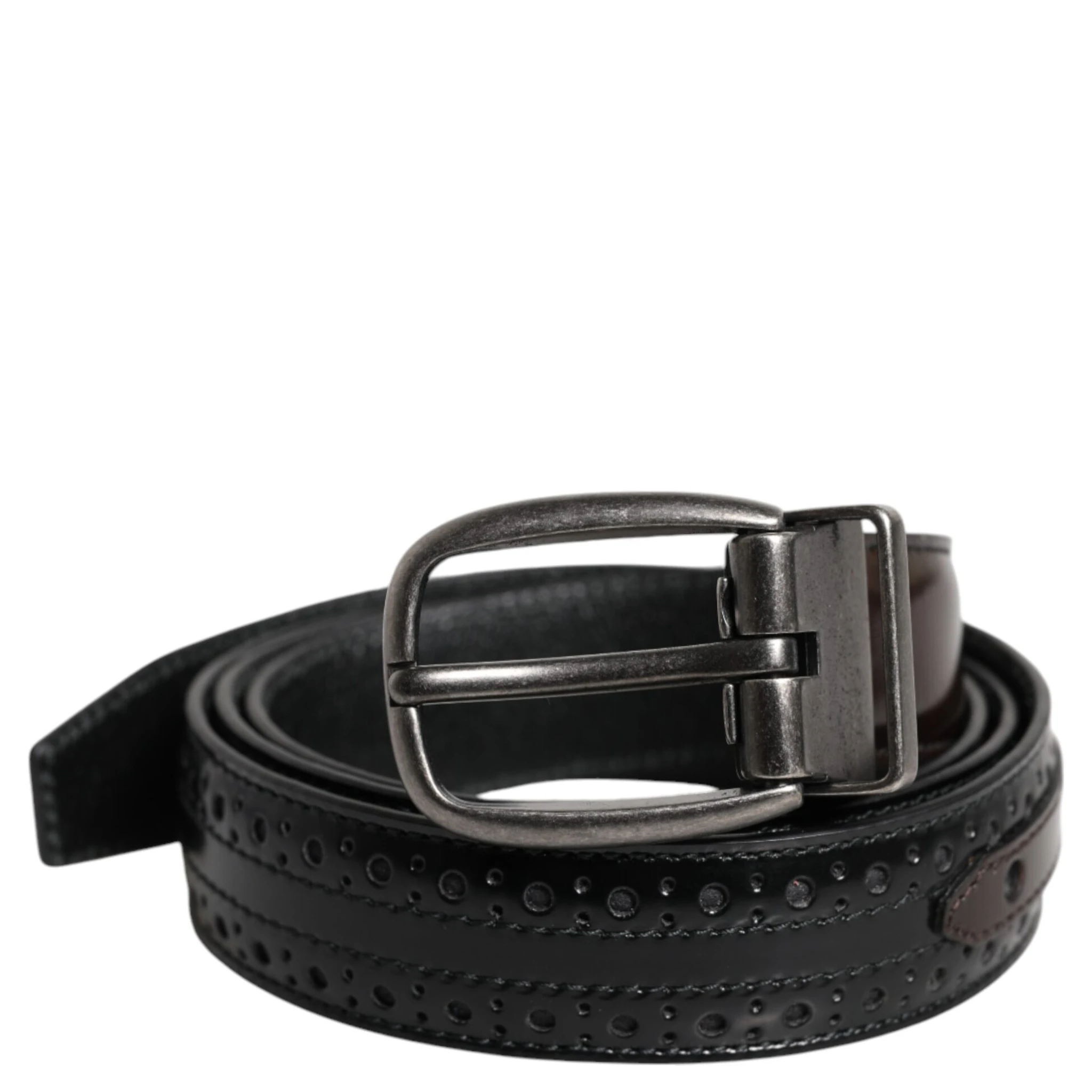 Black Brown Leather Classic Metal Buckle Belt