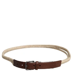 Brown Jute Leather Woven Metal Buckle Belt