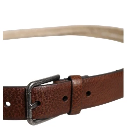 Brown Jute Leather Woven Metal Buckle Belt