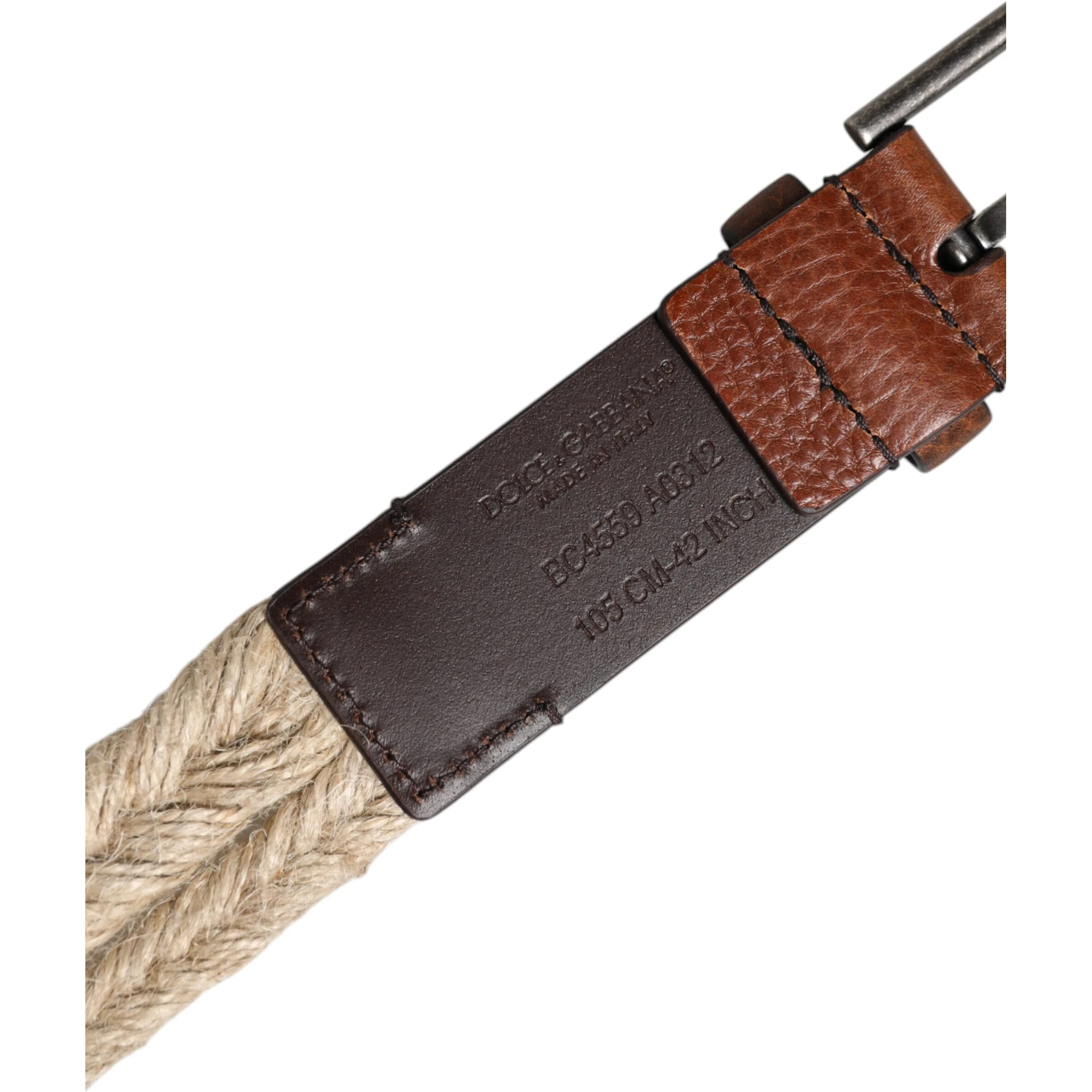 Brown Jute Leather Woven Metal Buckle Belt