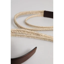 Brown Jute Leather Woven Metal Buckle Belt