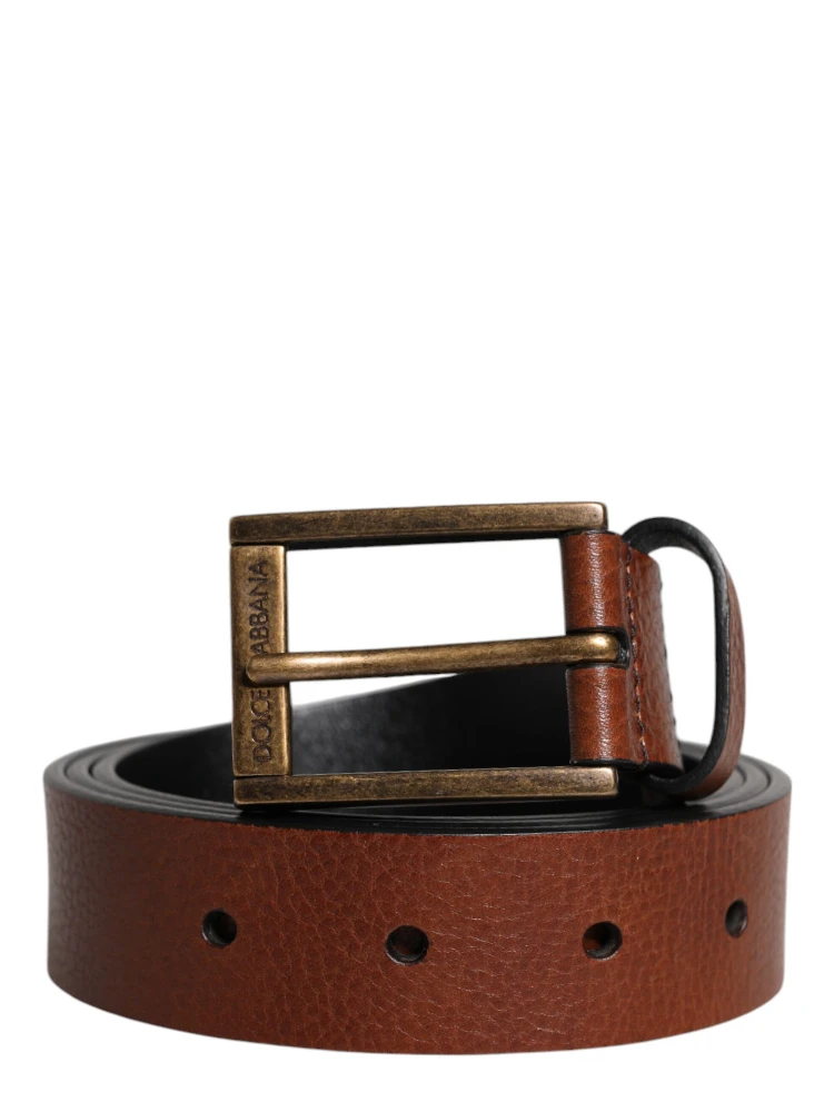 Brown Calf Leather Classic Metal Buckle Belt