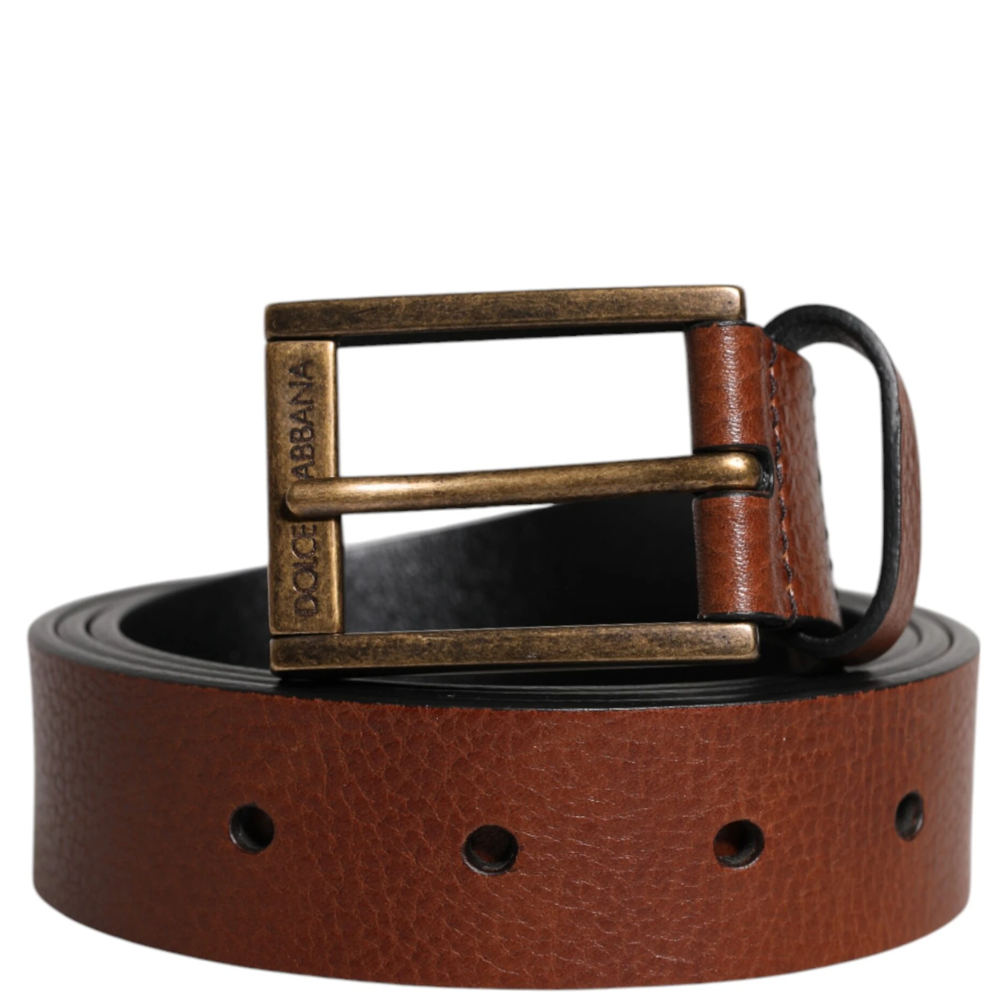 Brown Calf Leather Classic Metal Buckle Belt