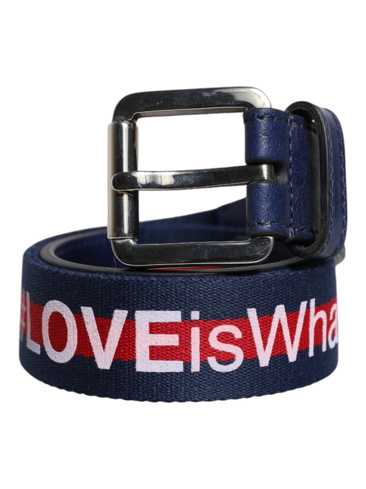 Blue Cotton Leather Printed Metal Buckle Belt