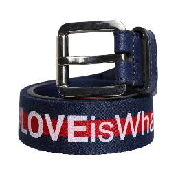 Blue Cotton Leather Printed Metal Buckle Belt