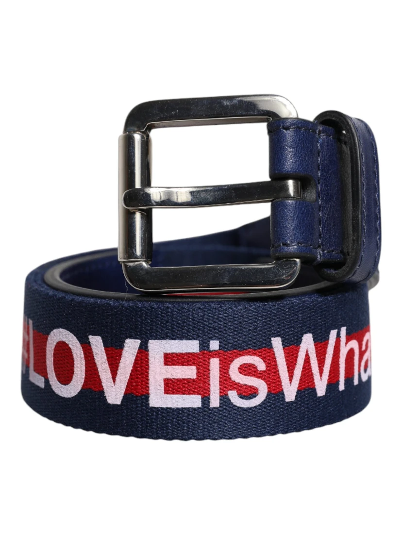 Blue Cotton Leather Printed Metal Buckle Belt