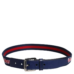 Blue Cotton Leather Printed Metal Buckle Belt
