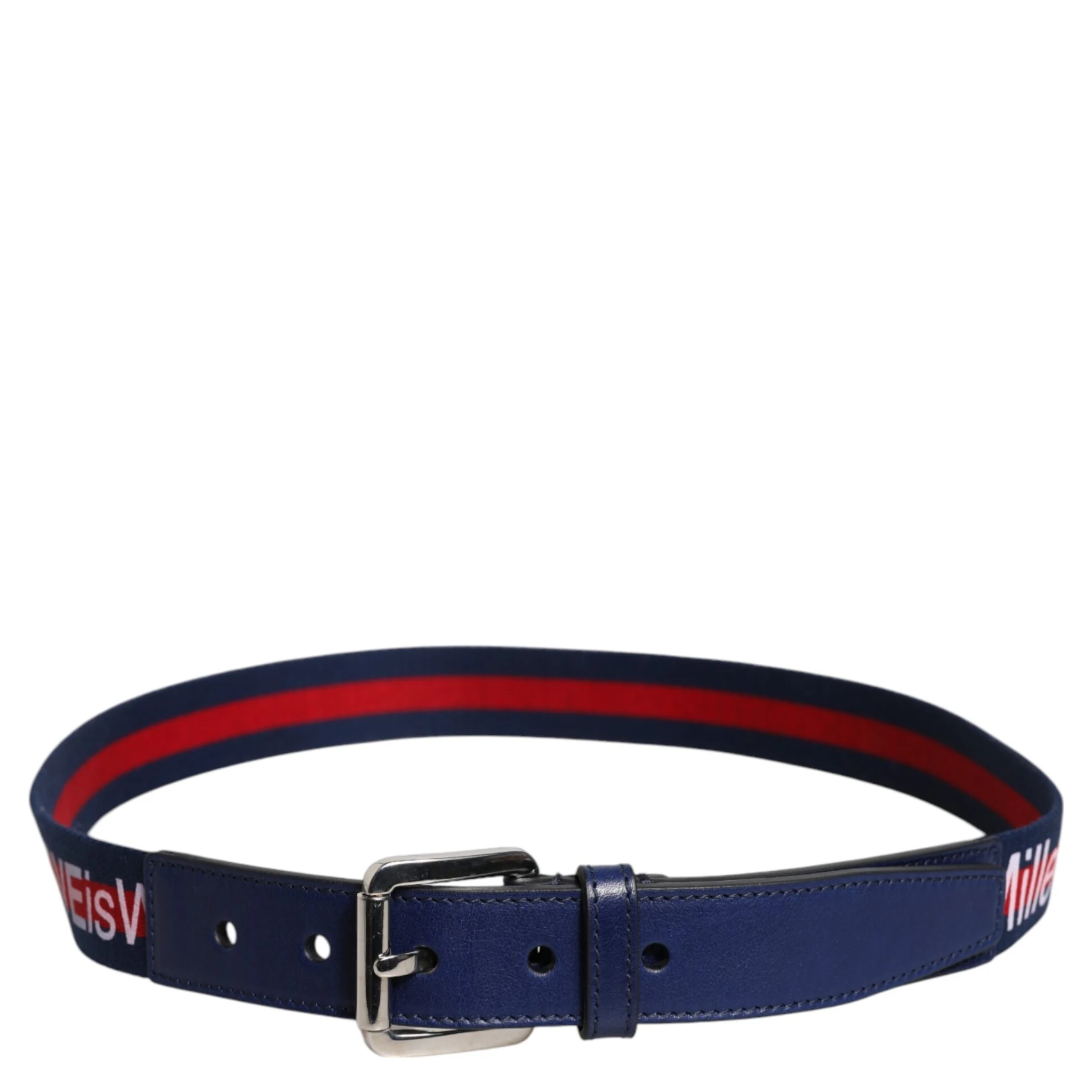 Blue Cotton Leather Printed Metal Buckle Belt