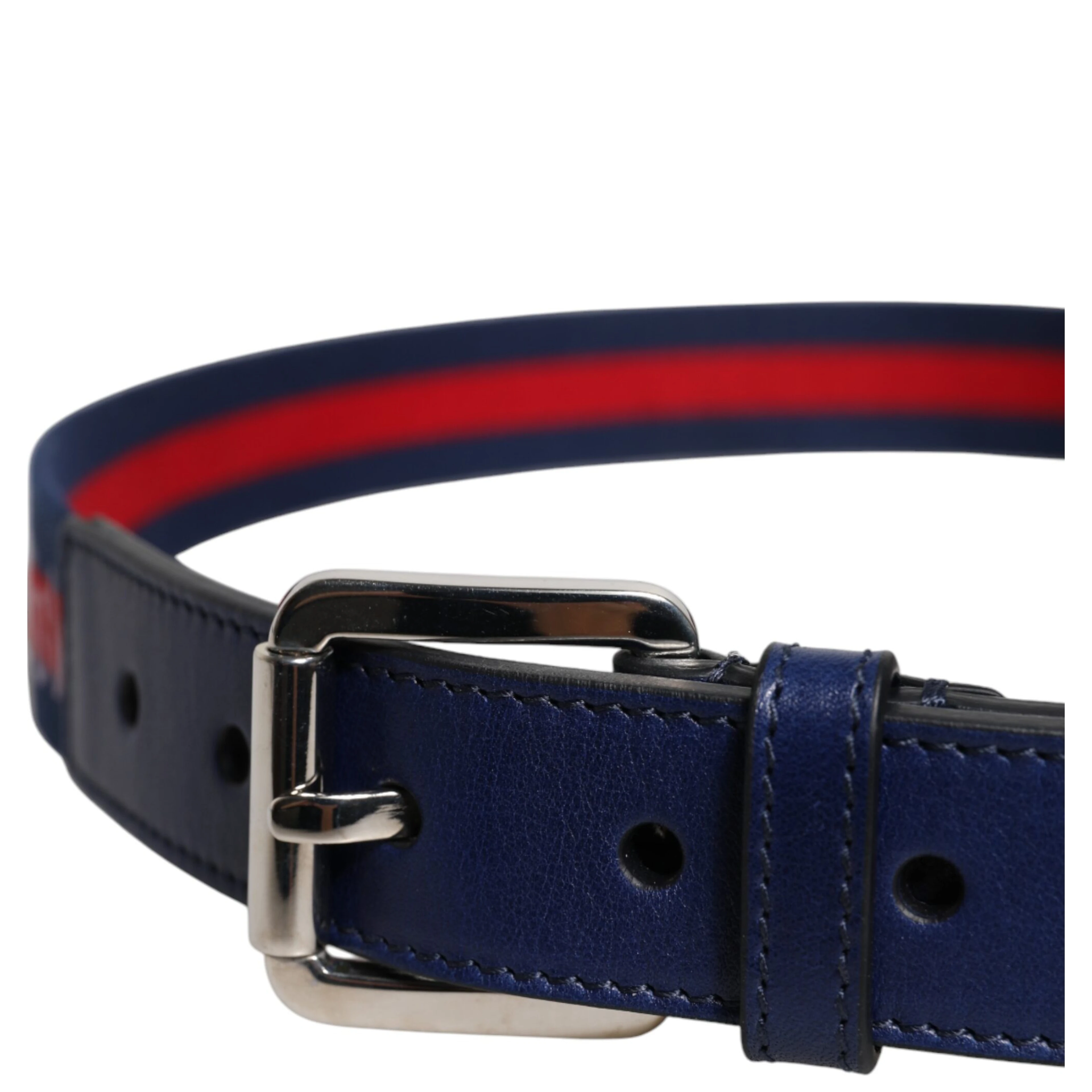 Blue Cotton Leather Printed Metal Buckle Belt