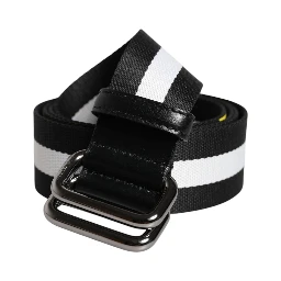 Black Yellow Logo Striped Metal Buckle Belt
