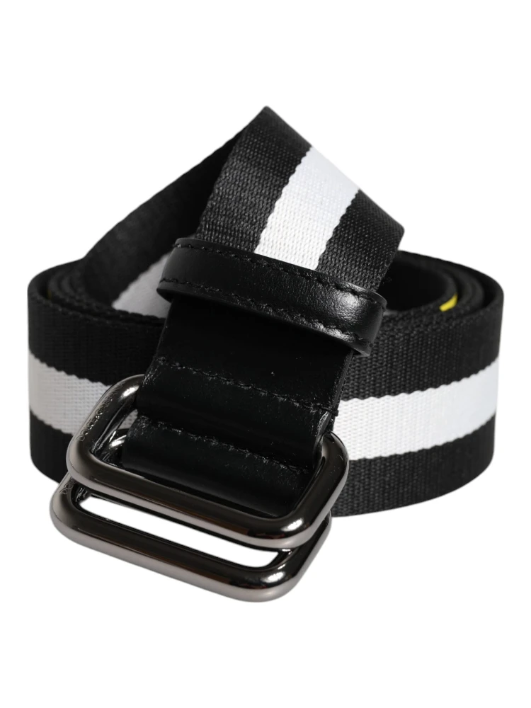 Black Yellow Logo Striped Metal Buckle Belt