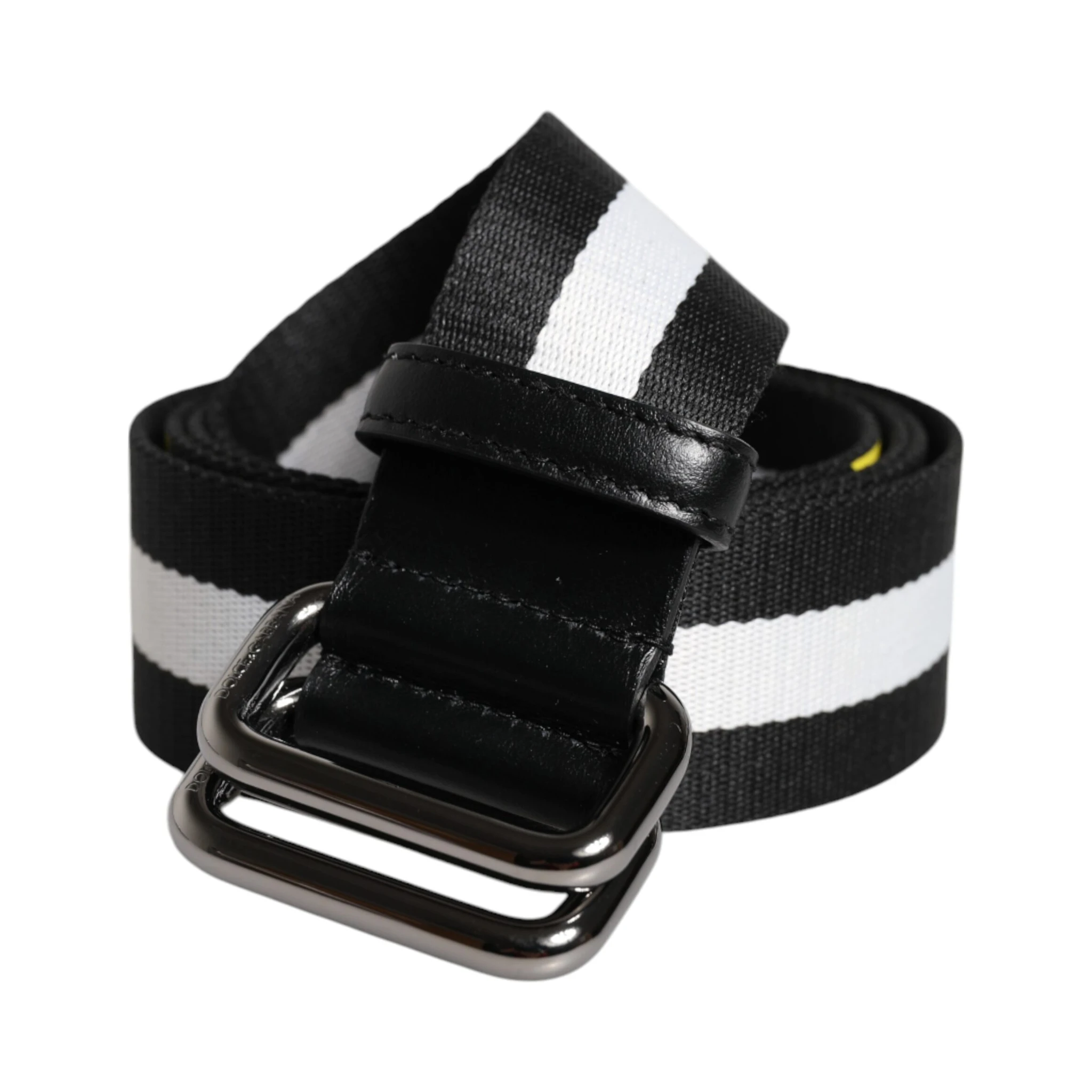 Black Yellow Logo Striped Metal Buckle Belt