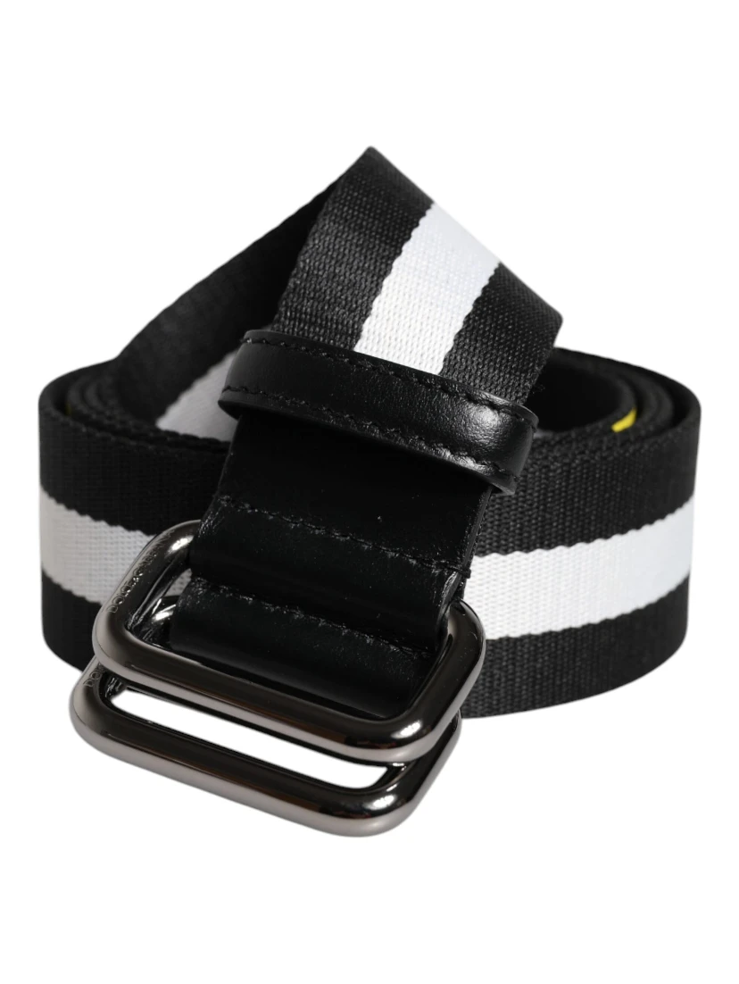 Black Yellow Logo Striped Metal Buckle Belt