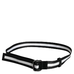 Black Yellow Logo Striped Metal Buckle Belt