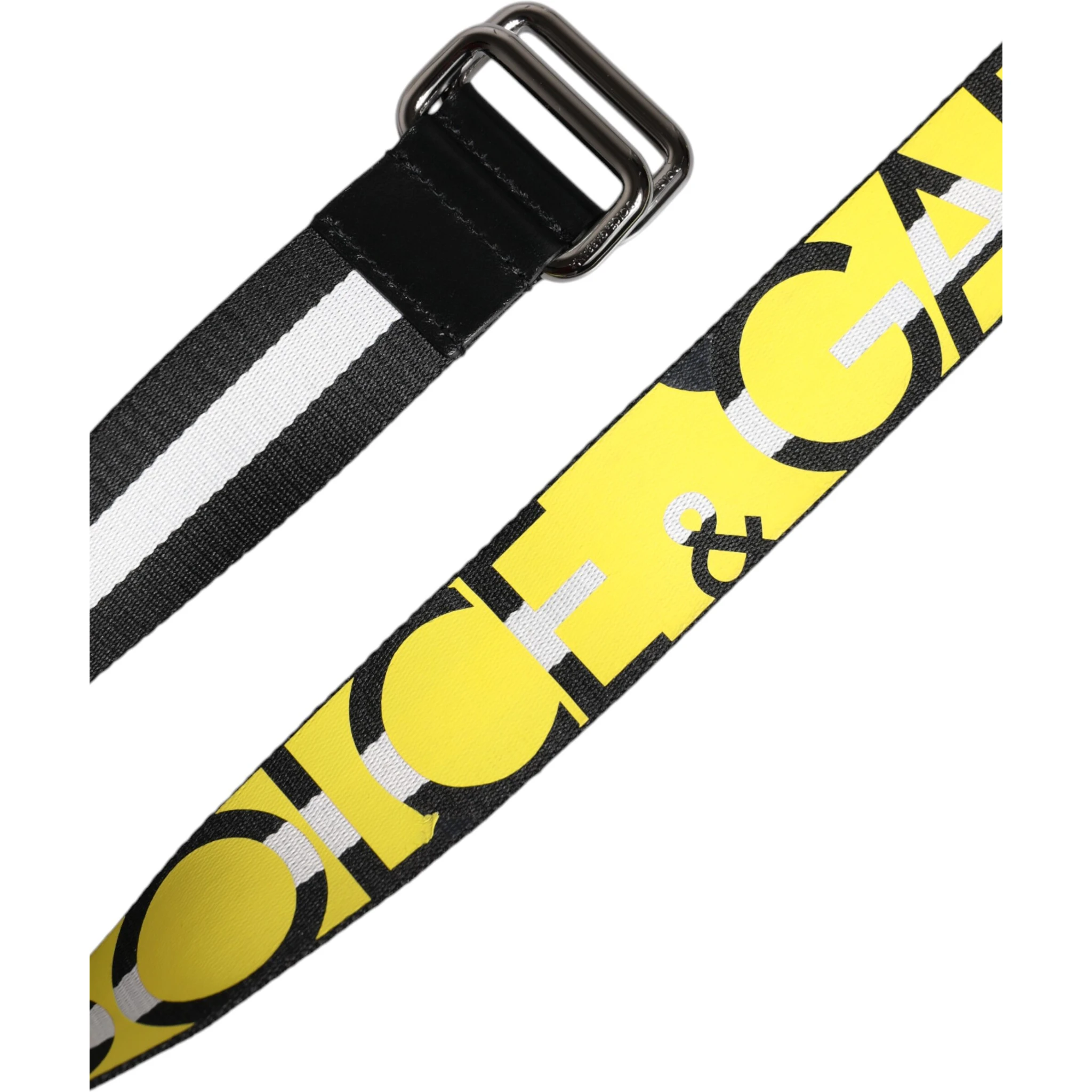 Black Yellow Logo Striped Metal Buckle Belt