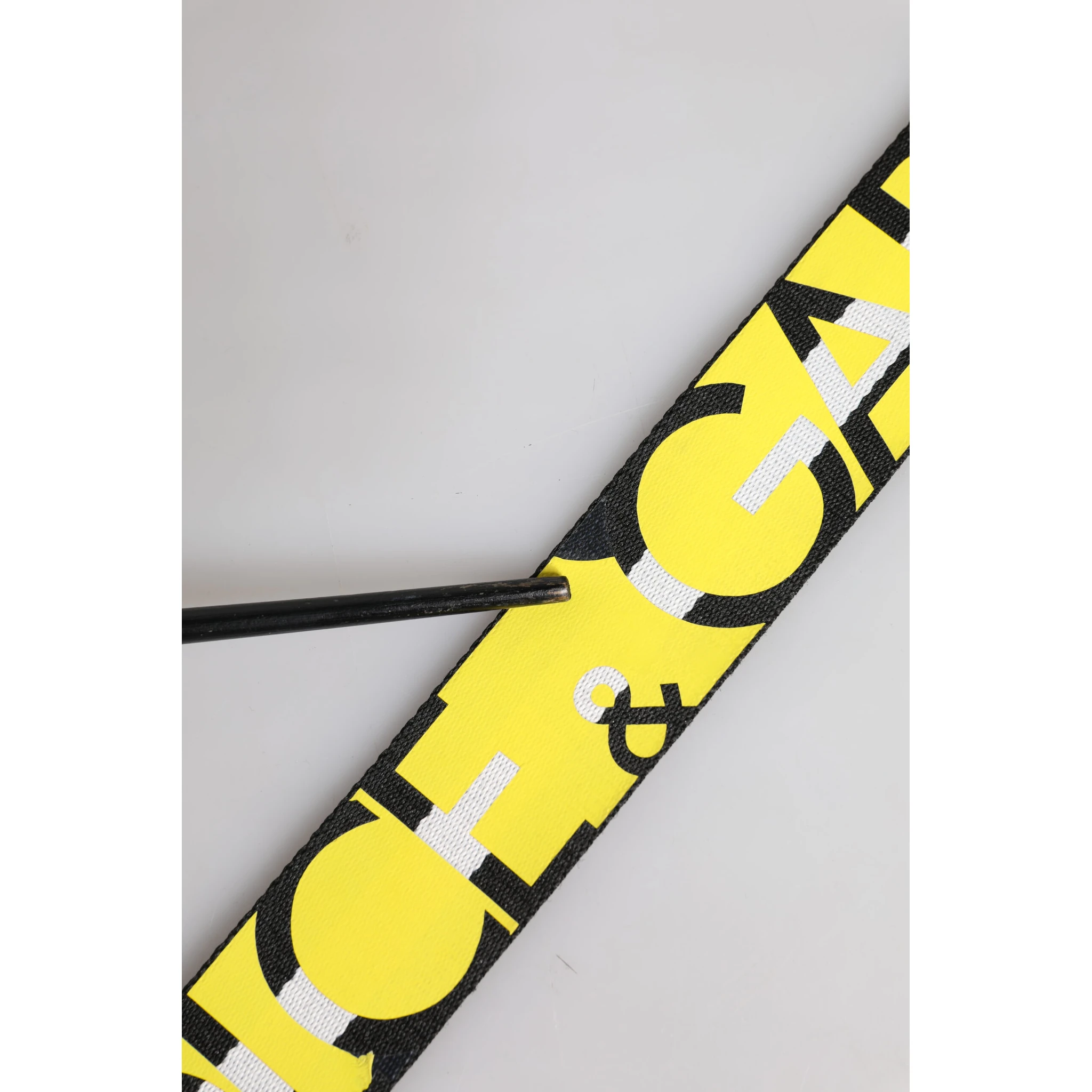 Black Yellow Logo Striped Metal Buckle Belt
