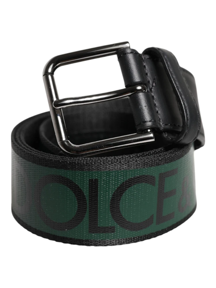 Green Black Classic Metal Logo Buckle Belt