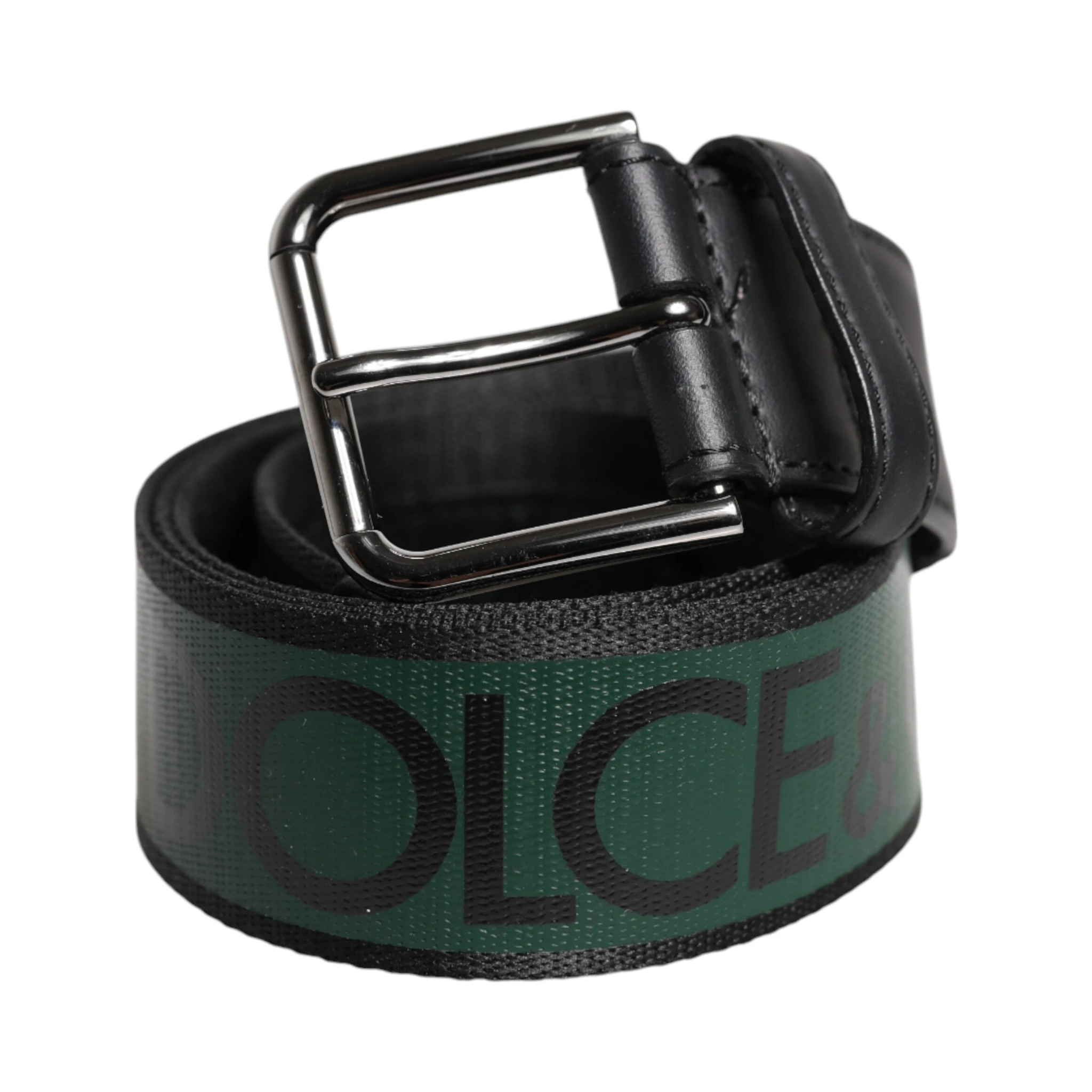 Green Black Classic Metal Logo Buckle Belt