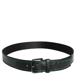Green Black Classic Metal Logo Buckle Belt