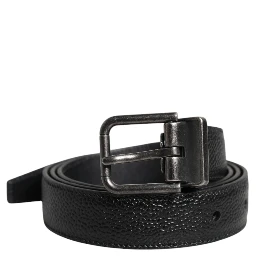 Black Calf Leather Classic Metal Buckle Belt