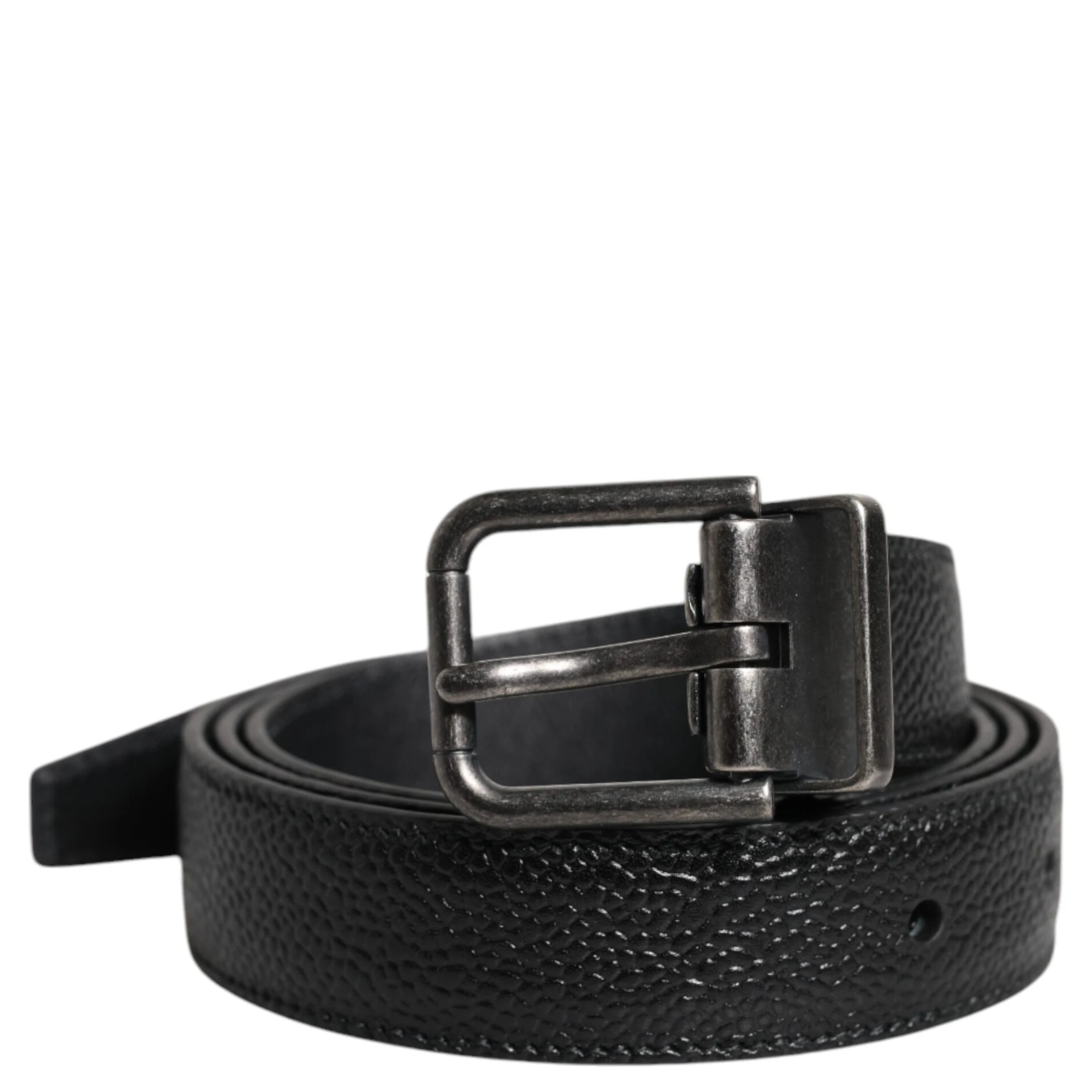 Black Calf Leather Classic Metal Buckle Belt