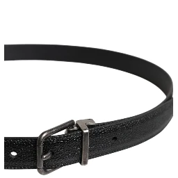 Black Calf Leather Classic Metal Buckle Belt