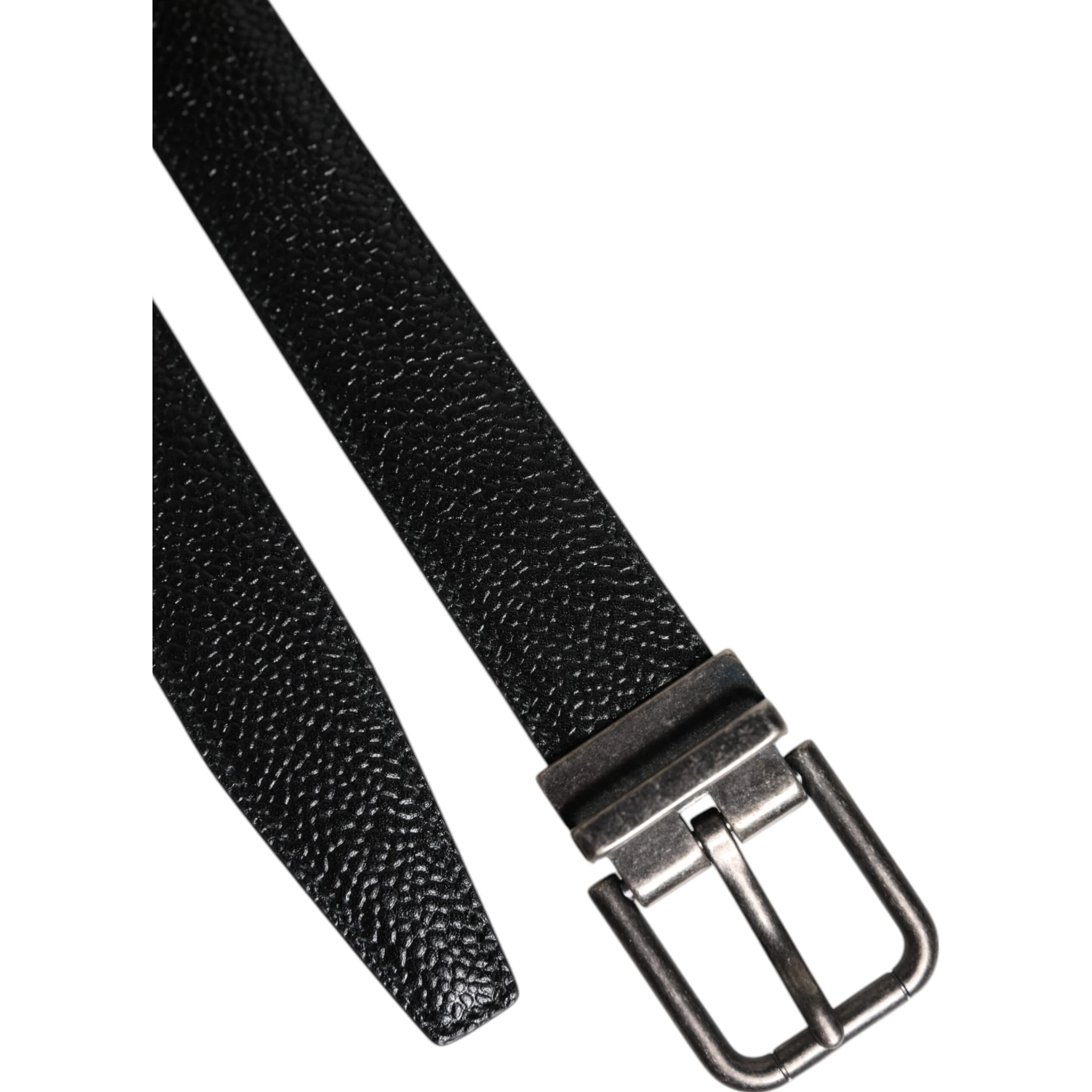 Black Calf Leather Classic Metal Buckle Belt