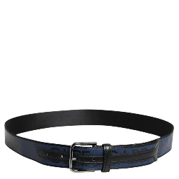 Black Blue Polyester Printed Metal Buckle Belt