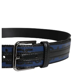 Black Blue Polyester Printed Metal Buckle Belt