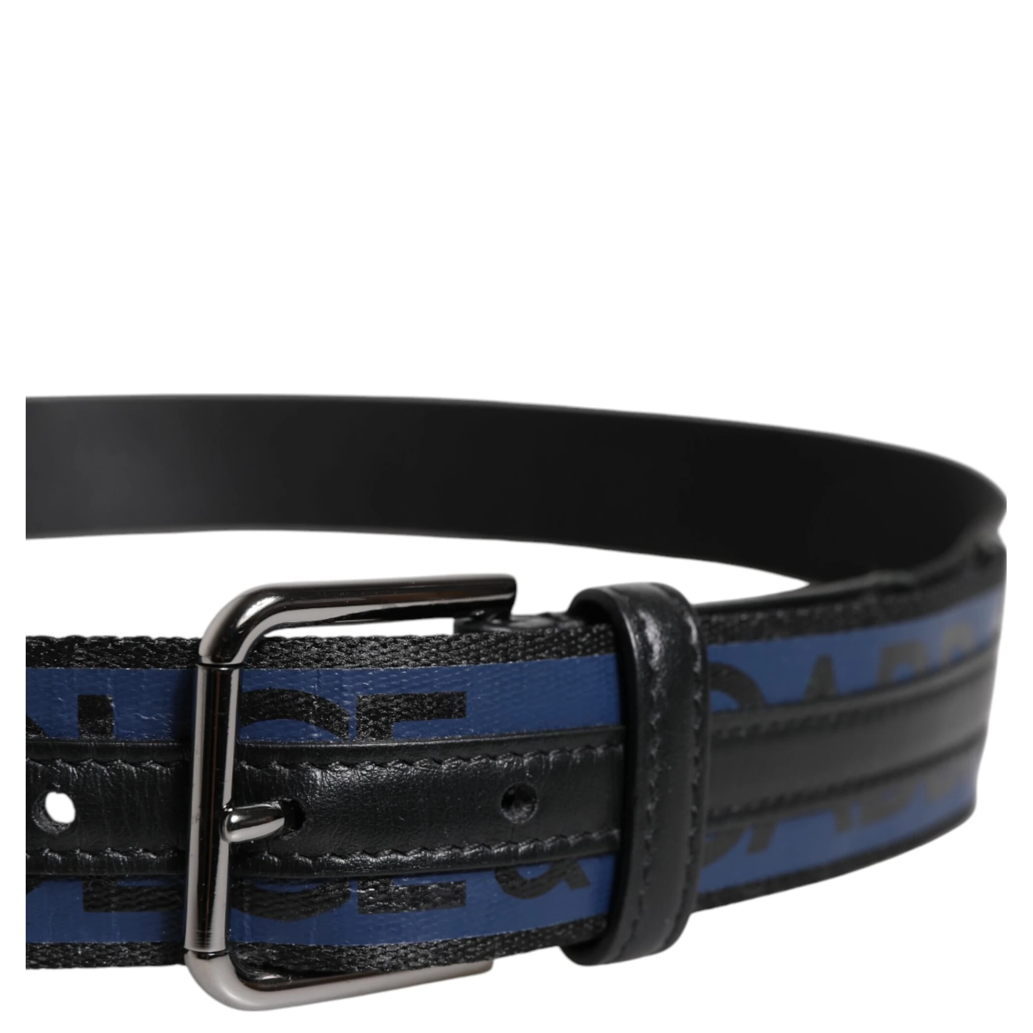 Black Blue Polyester Printed Metal Buckle Belt