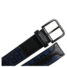 Black Blue Polyester Printed Metal Buckle Belt