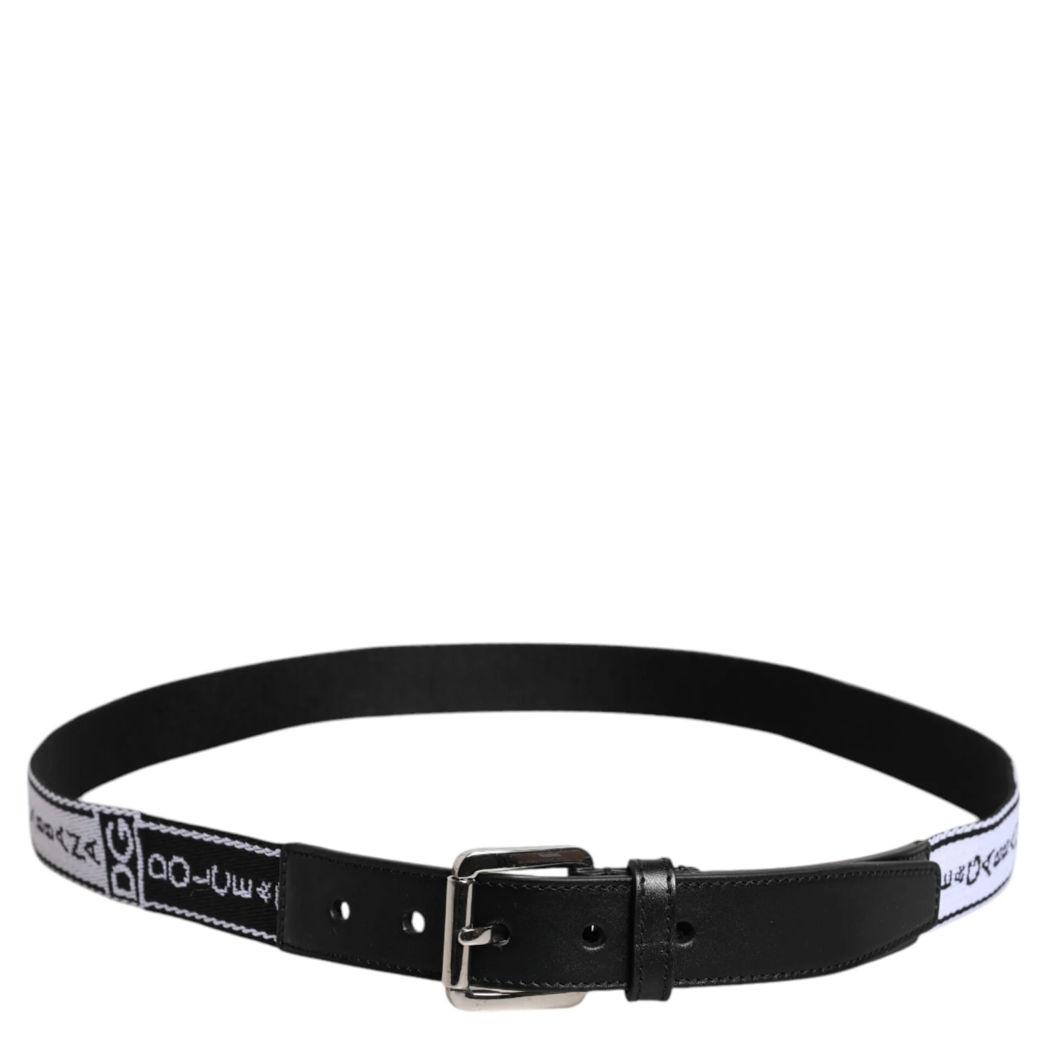 Black White Printed Metal Logo Buckle Belt