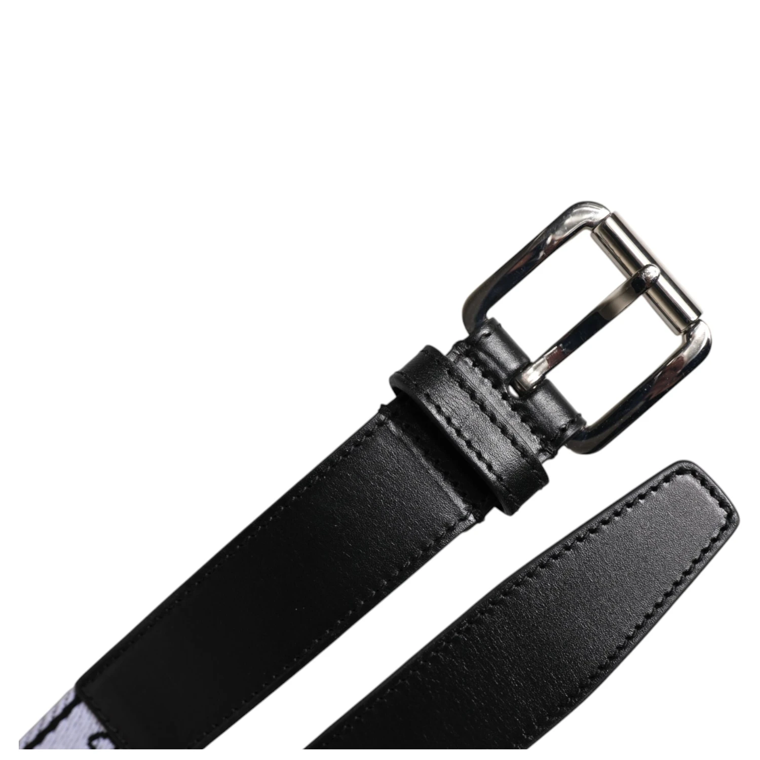 Black White Printed Metal Logo Buckle Belt