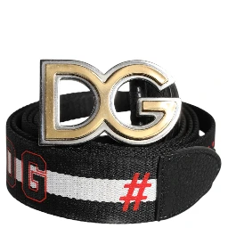 Black White Printed Metal Logo Buckle Belt