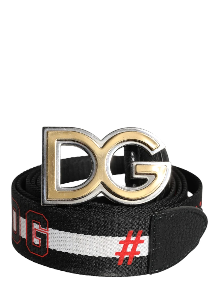 Black White Printed Metal Logo Buckle Belt alternative