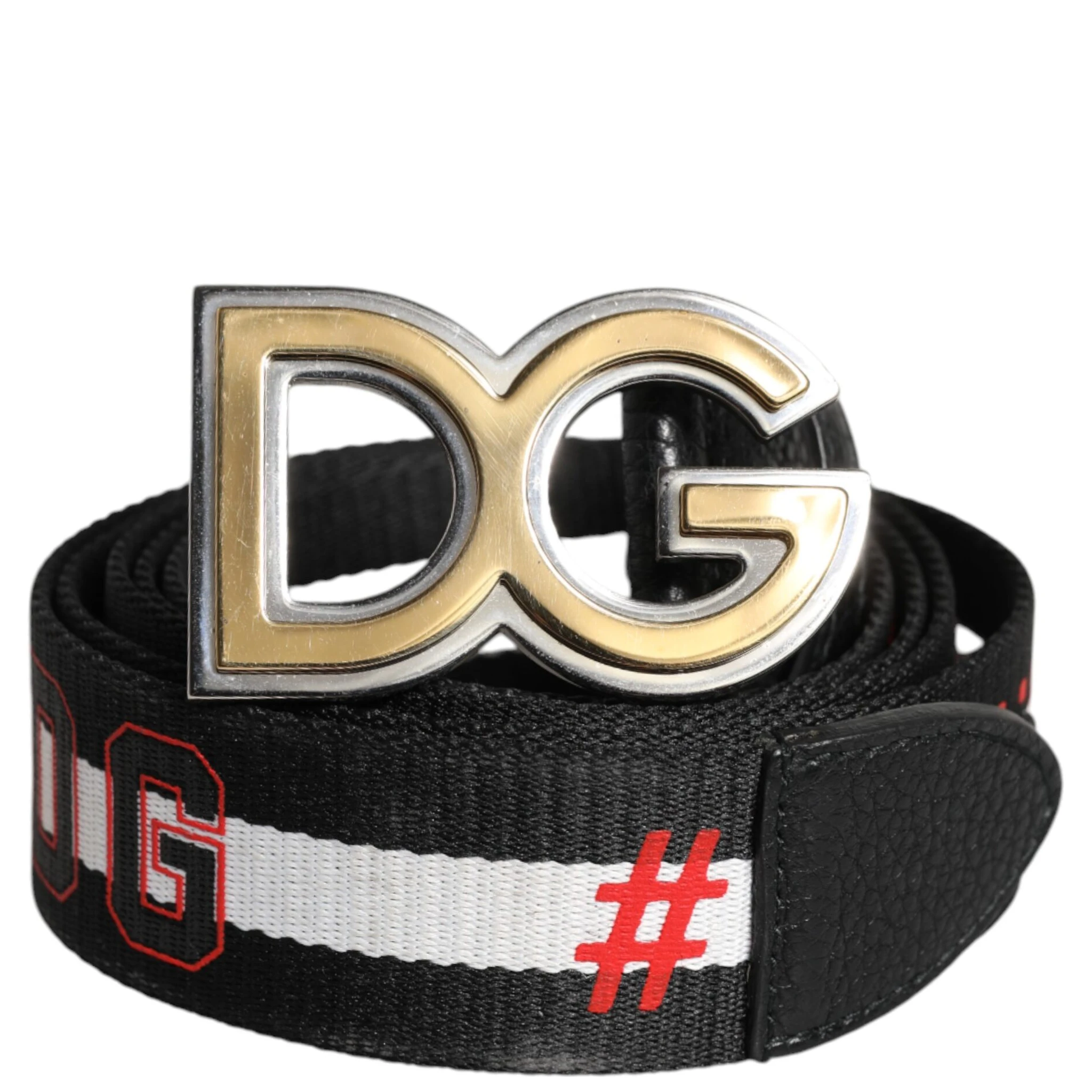 Black White Printed Metal Logo Buckle Belt