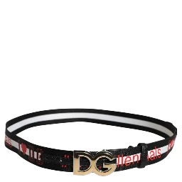 Black White Printed Metal Logo Buckle Belt