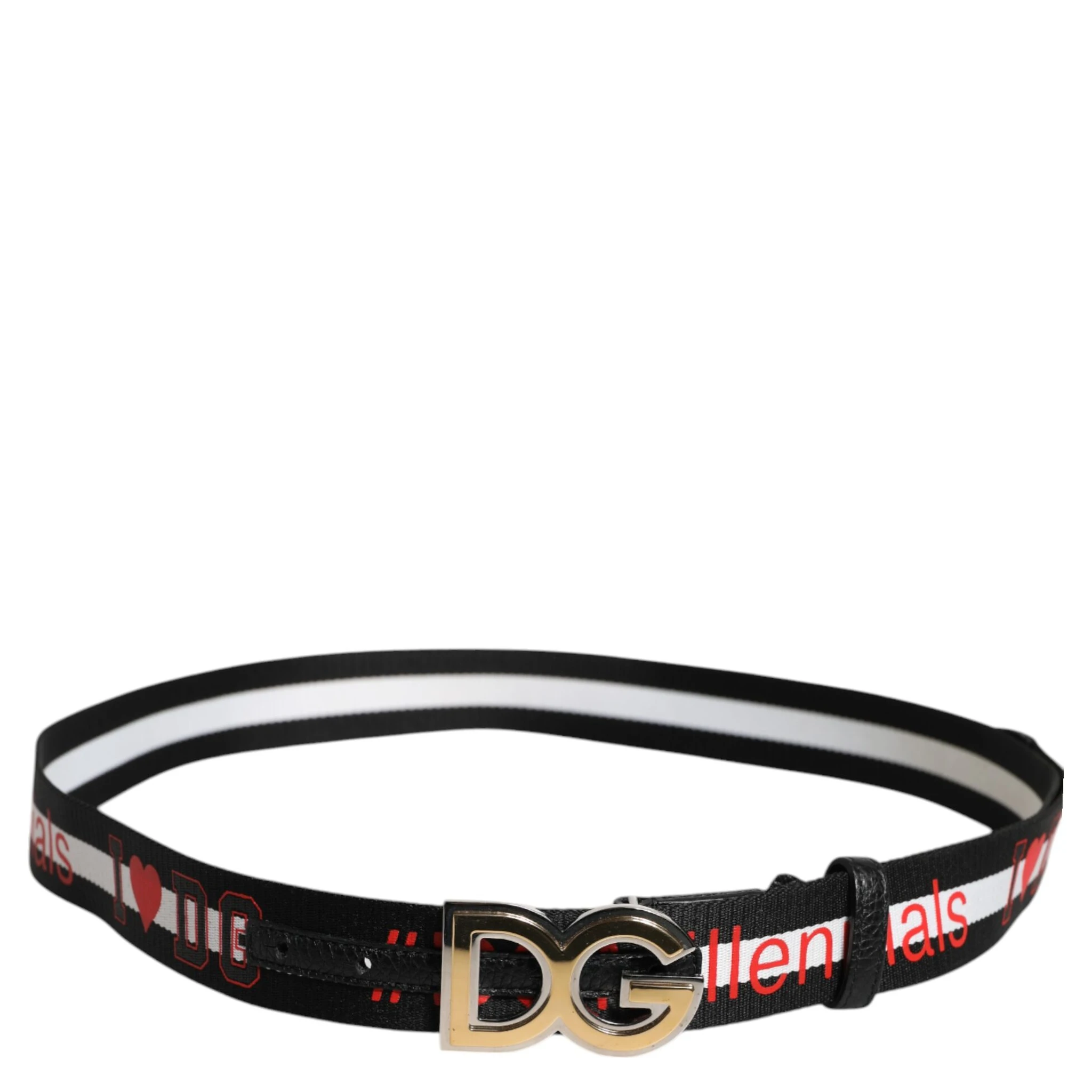 Black White Printed Metal Logo Buckle Belt