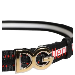 Black White Printed Metal Logo Buckle Belt