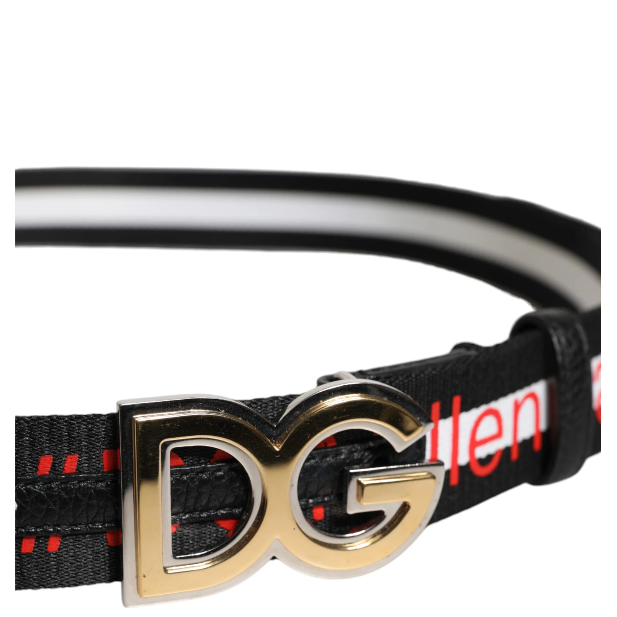 Black White Printed Metal Logo Buckle Belt