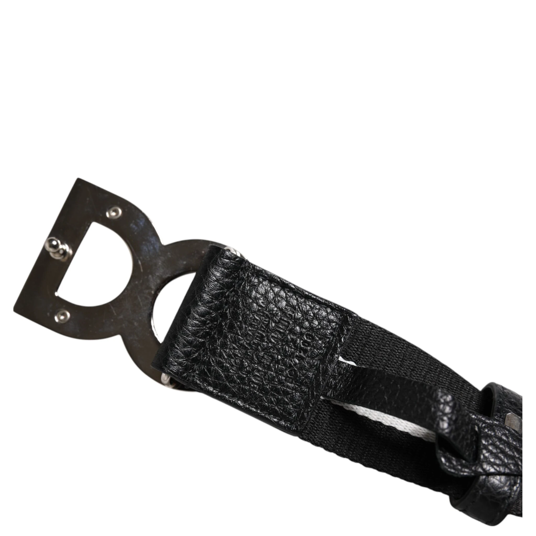 Black White Printed Metal Logo Buckle Belt