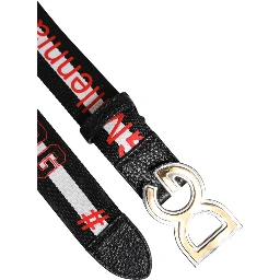 Black White Printed Metal Logo Buckle Belt