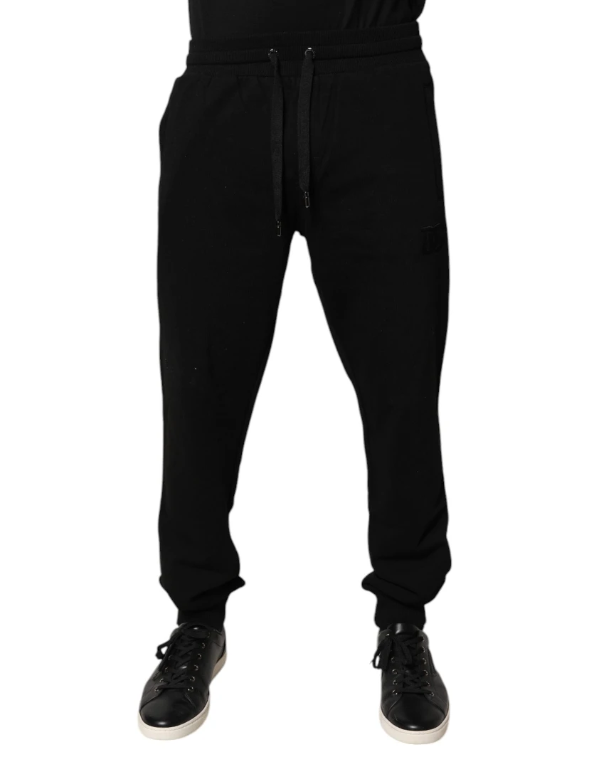Black Cotton Mid Waist Jogger Sweatpants Pants