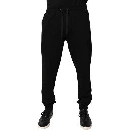 Black Cotton Mid Waist Jogger Sweatpants Pants