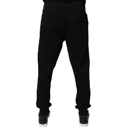 Black Cotton Mid Waist Jogger Sweatpants Pants