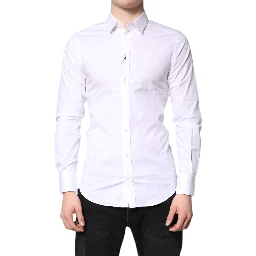 White Cotton Stretch GOLD Dress Formal Shirt