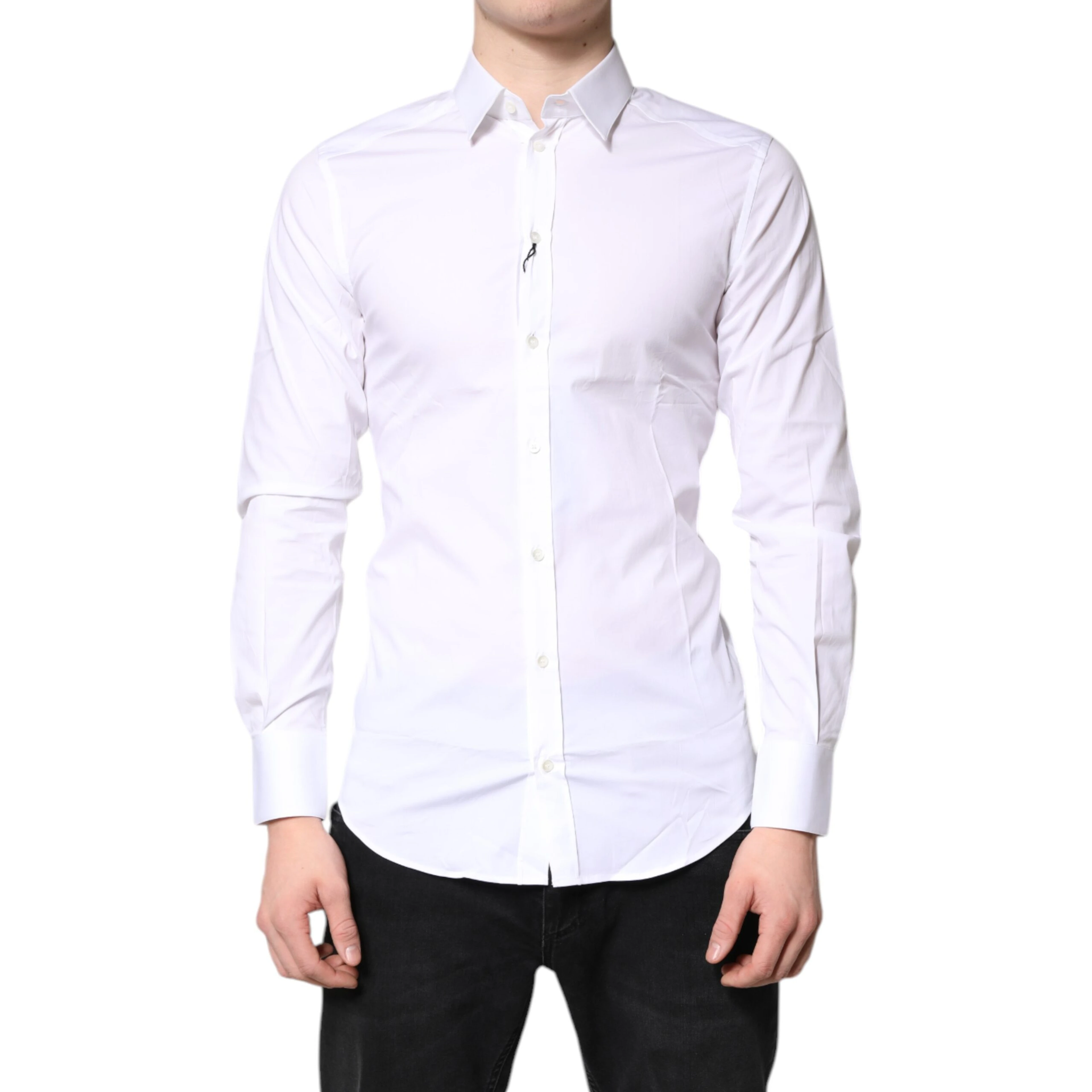 White Cotton Stretch GOLD Dress Formal Shirt