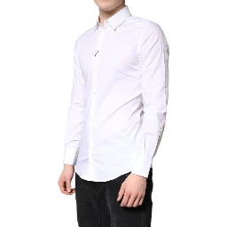 White Cotton Stretch GOLD Dress Formal Shirt