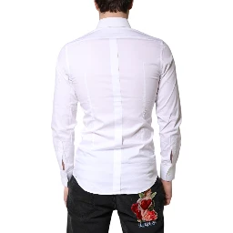 White Cotton Stretch GOLD Dress Formal Shirt
